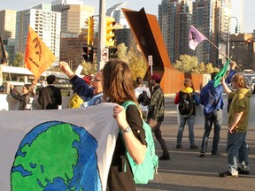 Climate activists block traffic along Memorial Drive and 10th Street in Kensington during a global climate strike in 2019.