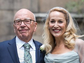 Rupert Murdoch and Jerry Hall seen leaving St Brides Church after their wedding on March 5, 2016 in London, England.