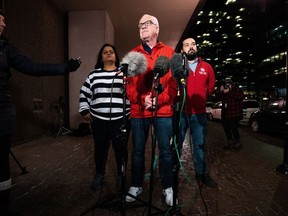 Public Service Alliance of Canada (PSAC) National President Chris Aylward speaks during a news conference following bargaining talks in Ottawa, on Tuesday, April 18, 2023.