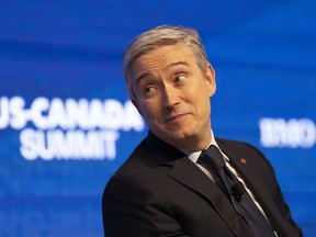 Minister of Innovation, Science and Industry, Francois-Philippe Champagne attends a US-Canada summit hosted by the Eurasia Group, in Toronto on Tuesday, April 4, 2023. Champagne has signed a memorandum of understanding with Heidelberg Materials to help with construction of a carbon capture and storage facility.
