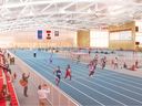 Preliminary renderings for the proposed Foothills Multisport Fieldhouse's track and field area.