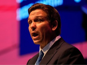 Florida Governor Ron DeSantis speaks at a conference on April 27.