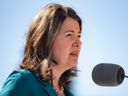 Alberta Premier Danielle Smith speaks during a press conference marking the beginning of the 2023 provincial election on May 1.