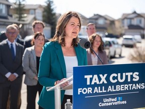UCP Leader Danielle Smith calls the beginning of the 2023 provincial election at a news conference outside a house in Auburn Bay in Southeast Calgary on Monday, May 1, 2023. PHOTO BY AZIN GHAFFARI /Postmedia