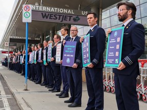 WestJet pilots held an informational picket at the Calgary International Airport on Monday, May 8, 2023.