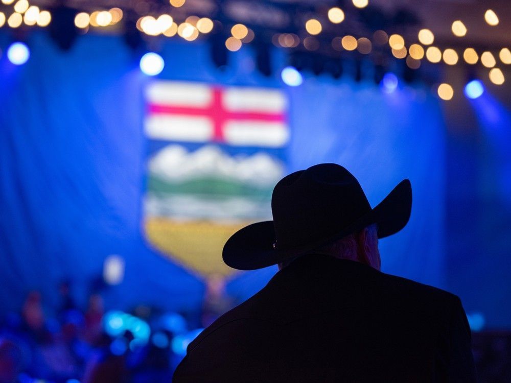 UCP supporters follow the vote counts at the UCP watch party on the election night at Big Four Building in Calgary on Monday, May 29, 2023.