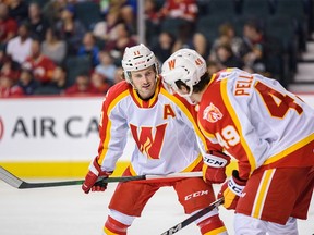 Calgary Wranglers Matthew Phillips during a match against the Coachella Valley Firebirds at the Scotiabank Saddledome on Sunday, October 16, 2022.