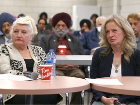 Alberta NDP leader Rachel Notley meets supporters at the Marlborough Park Community Centre in Calgary during a campaign stop for the provincial election on May 8.