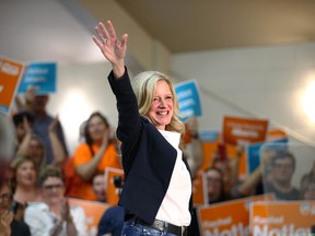 NDP leader Rachel Notley joins other NDP candidates and supporters at Acadia Recreation Centre in Calgary on Monday, May 22, 2023.