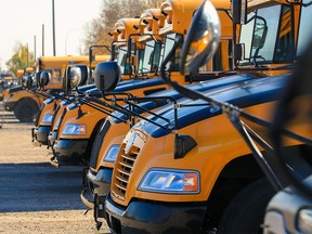 Southland Transportation school buses were photographed in a southwest Calgary storage area on Tuesday, October 18, 2022.