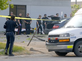 Calgary emergency services, including police, EMS and fire responded to a fatal gun shot victim at 27 Avenue and 23 Street N.E. in Calgary on Thursday, May 18, 2023.