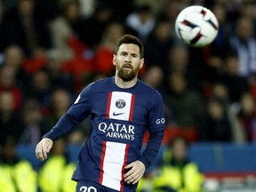 Paris St-Germain's Lionel Messi in action against RC Lens on April 15, 2023.