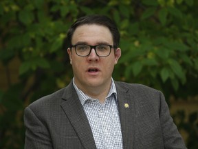 UCP Rimbey-Rocky Mountain House-Sundre candidate Jason Nixon is seen during a news conference in Calgary on Sept. 15, 2020.