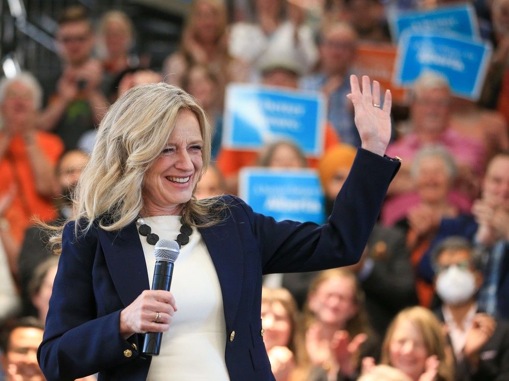 Alberta NDP leader Rachel Notley makes a speech to supporters during a campaign launch event at Platform in Calgary on May 1.