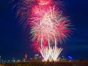 Fireworks celebrate Canada Day, in Calgary on Thursday, July 1, 2021. 