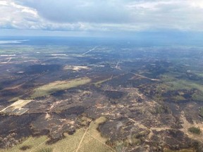 Wildfire EWF-031 is located 25 km west of Lodgepole, 20 km northwest of Brazeau Dam and 14 km southeast of Edson. A photo of the fire taken on May 9, 2023 shows low fire behaviour. Photo supplied by Alberta Wildfire.