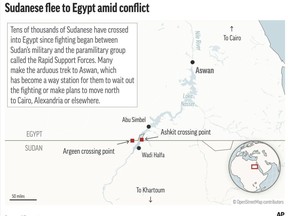 People fleeing violence in Sudan are making the difficult trip north into neighboring Egypt, where their future is uncertain. (AP Graphic)