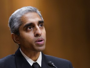 FILE - U.S. Surgeon General Dr. Vivek Murthy testifies before the Senate Finance Committee on Capitol Hill in Washington, on Feb. 8, 2022. The Surgeon General is warning there is not enough evidence to show that social media is safe for young people -- and is calling on tech companies, parents and caregivers to take "immediate action to protect kids now."