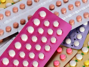 Colorful oral contraceptive pill both 21 and 28 tablets strips.