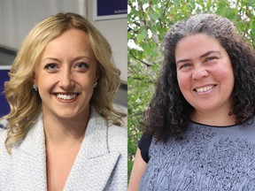 A composite image of the UCP and NDP candidates for Banff-Kananaskis, UCP candidate Miranda Rosin and NDP candidate Sarah Elmeligi