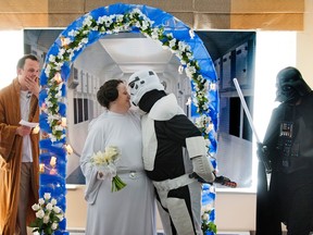 On May 4, 2013, wedding officiant Jordan Bateman married bride Janice Bold “Princess Leia” and groom Chris Bold dressed as a stormtrooper in a Star Wars themed ceremony in Surrey, B.C. Postmedia archive photo.