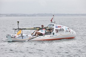 Laval St. Germain arrives in France after rowing across the Atlantic from Canada. Photo courtesy of Janet St. Germain