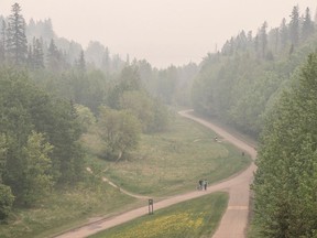 Paths and parks typically busy on a long weekend were quiet due to the wildfire smoke and the poor air quality on May 20, 2023.