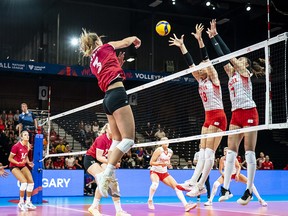 Canada takes on Turkey during an FIVB volleyball tournament at the Seven Chiefs Sportsplex on June 28, 2022.