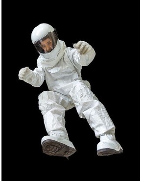 Alexandra in their spacesuit, from La Vieja Astronauta, a new work by Alexandra Contreras. Photo by Katharina Schier and Alexandra Contreras.