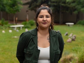 Nikki Ballantyne, a recent MRU graduate, was photographed at the Centennial courtyard on MRU campus on Wednesday, June 14, 2023.