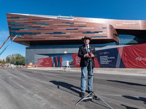 Calgary Stampede CEO Joel Cowley speaks during a media tour of the BMO Centre expansion construction site on Thursday, June 22, 2023.