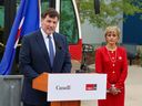 Dominic LeBlanc, minister of intergovernmental affairs, infrastructure and communities, announces a $325-million federal investment in electric buses for Calgary Transit on June 19.