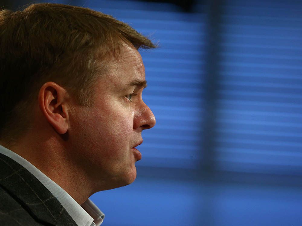 Former Alberta Justice Minister Tyler Shandro speaks in Calgary on Friday, March 17, 2023. Shandro is facing a hearing under the Legal Profession Act on allegations he breached professional standards in his interactions with members of the public.