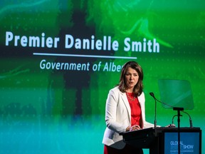 Alberta Premier Danielle Smith makes a keynote speech at the Global Energy Show in Calgary on Tuesday, June 13, 2023.