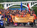 About 500 people took part in the 14th Annual Walk For Reconciliation on National Indigenous Peoples Day, Wednesday, June 21. The walk began at the Harry Hays Building and finished at Fort Calgary.