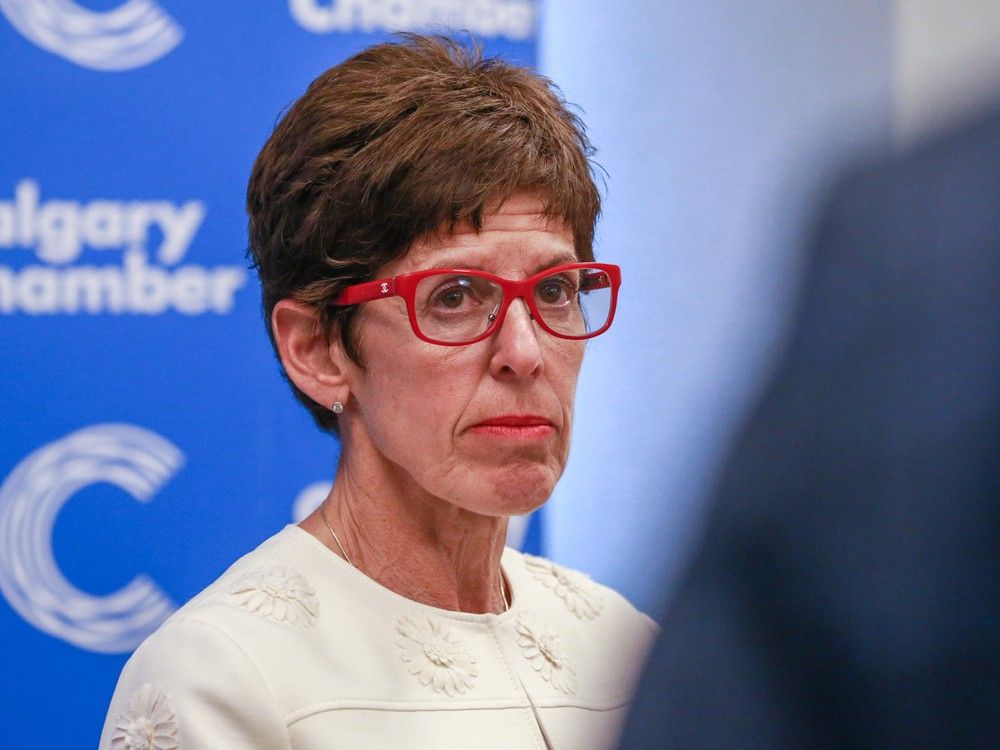  calgary chamber of commerce president and ceo deborah yedlin talks with media in downtown calgary on june 29.