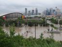 The Scotiabank Saddledome and surrounding areas in Calgary are submerged by floodwaters on June 21, 2013. 