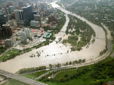 View of downtown Calgary during flooding