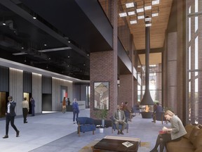 Rendering of lobby area at renovated ATCO tower in Calgary, for David Parker column.