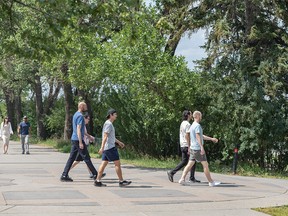 The RiverWalk promenade just west of the 10 Street bridge was photographed on Tuesday, July 25, 2023.