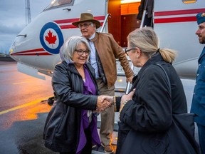 Mary Simon, Governor General of Canada, and her husband Whit Fraser meet Iceland's chief of protocol Estrid Brekkan upon their arrival in Reykjavik, Iceland on Wednesday, Oct. 12, 2022. Sgt Mathieu St-Amour, Rideau Hall photo