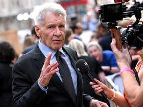 Harrison Ford attends the UK Premiere of Lucasfilm' "Indiana Jones and the Dial of Destiny" at Cineworld Leicester Square on June 26, 2023 in London, England.