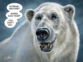 Lamontagne editorial cartoon of polar bear and climate change
