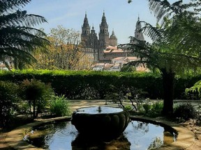 A distant view of the Santiago de Compostela Cathedral