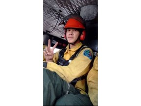 Adam Yeadon, 25, shown in this handout photo, died while battling a wildfire near Fort Liard, a hamlet north of the British Columbia boundary, on July 15, 2023.