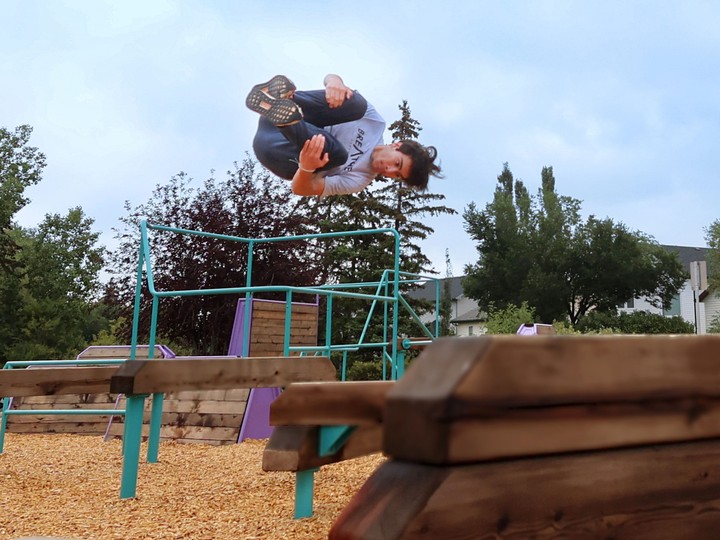  Franco Raffa has fun at the official opening of the new Coventry Hills Parkour Park on Wednesday, August 23, 2023. The park is the first city owned parkour park and was built with the help of local company Breathe Parkour.Gavin Young/Postmedia
