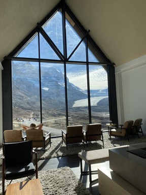 An image of a window inside the Glacier View Lodge on the Icefields Parkway in Jasper National Park, Alberta, Canada.