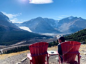 An image of the viewpoint on the Wilcox Pass hike on the Icefields Parkway in Banff, Alberta, Canada.
