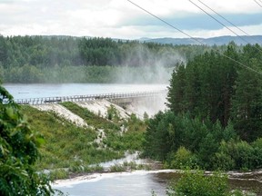 Water flows at the Braskereidfoss Power plant after floodgates did not work properly, on August 9, 2023.