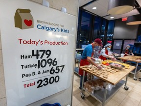 Volunteers prepare lunches
